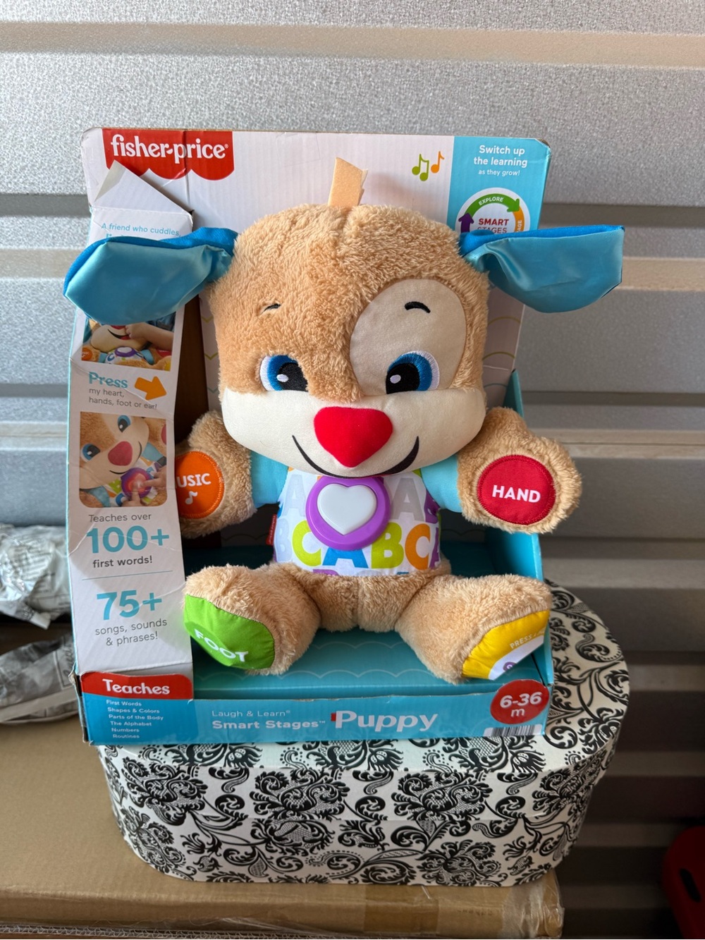 Fisher-Price Tan Puppy Plush with Blue Ears and Colorful ABC Heart - Picture 2 of 8